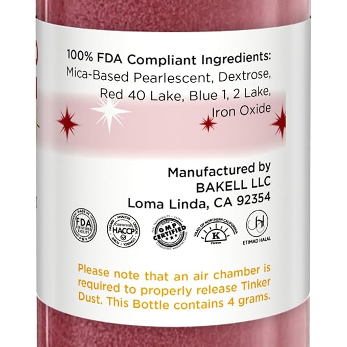 Bakell - Christmas Red Tinker Dust (4g, 1x Mini Spray Pump) Edible Glitter for Food, Desserts, and
