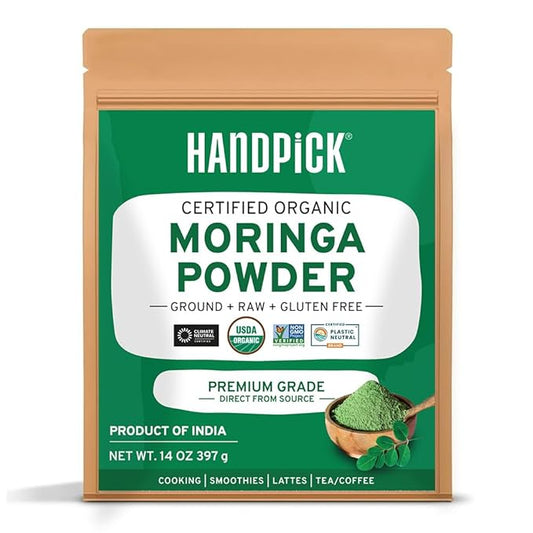 HANDPICK USDA Organic Moringa Powder (397g/14oz) Pure Moringa Oleifera Leaf Powder | Authentic