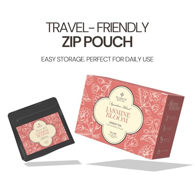 BLOSSOM RITUAL Jasmine Bloom – Floral Green Tea Loose Leaf – 20 Natural Based Pyramid Bags – Serve