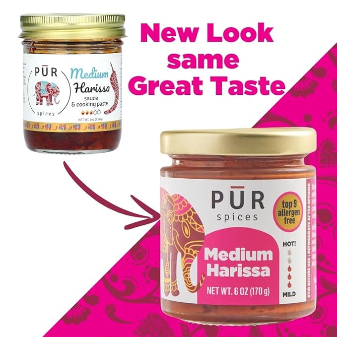 PUR Spices Medium Harissa Paste I Hot Sauce for Cooking and Dipping I Spicy Chili Pepper and Garlic