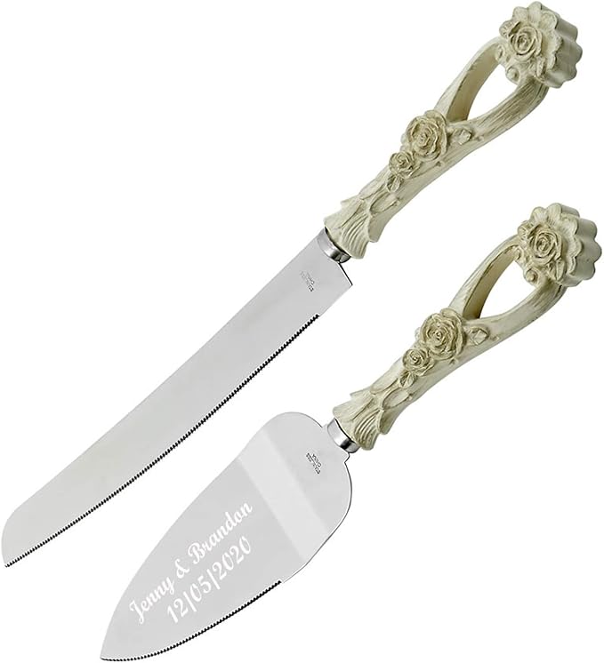 GIFTS INFINITY® Personalized Wedding Cake Knife and Server Set Free Engraving (2554) - Valentine's
