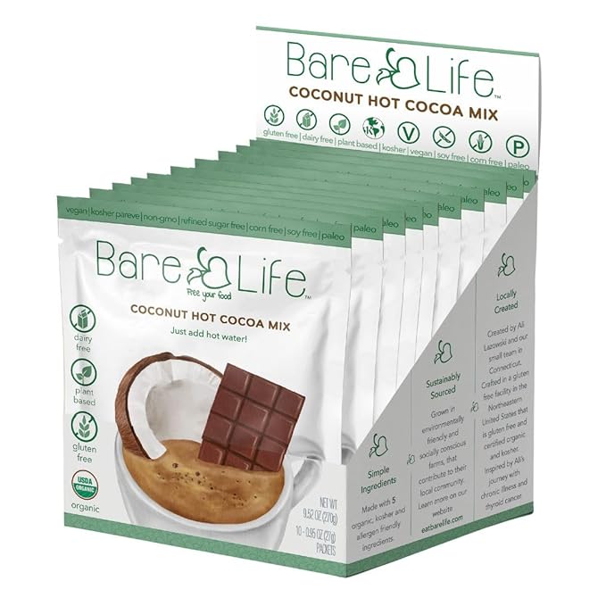 Bare Life: Dairy Free Coconut Hot Cocoa Mix | Single Serving 0.95 Oz (10 Pack) | Gluten Free