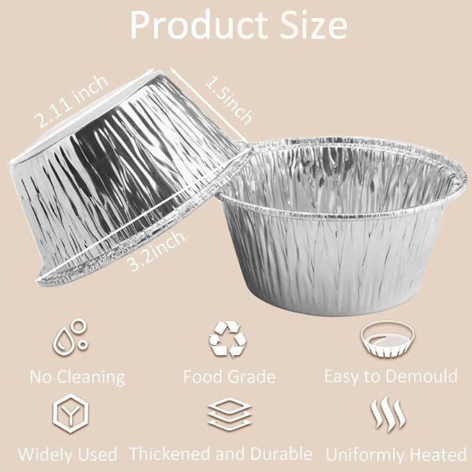 Aluminum Foil Baking Cups 200 Pack, SUPPHOUS 4 Oz Disposable Ramekin Aluminum Cupcake liners