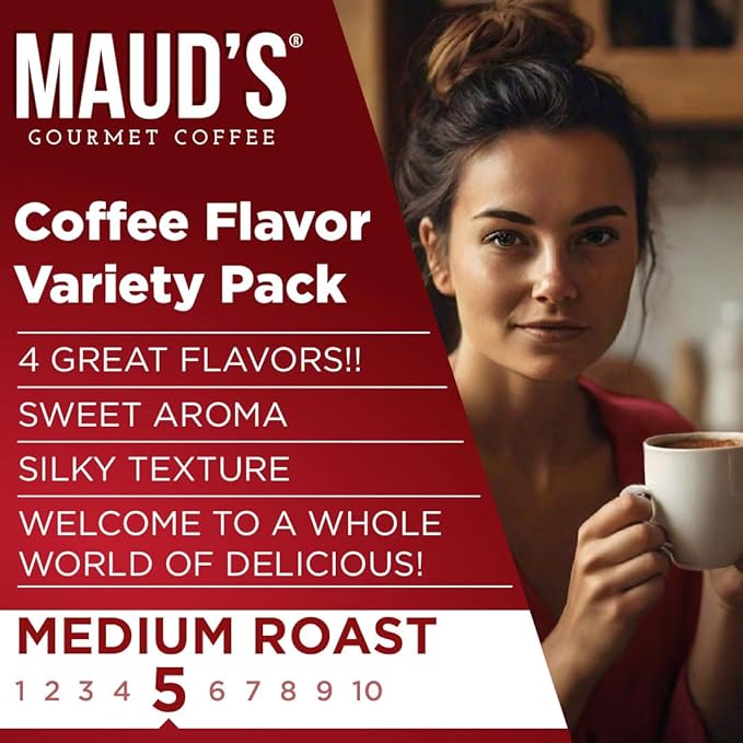 Maud's Flavored Instant Coffee Variety Pack, 48 ct, Caramel, Hazelnut, Raspberry, Vanilla, 100%