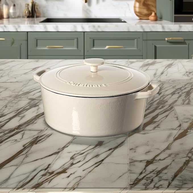Cuisinart Chef's Classic Enameled Cast Iron Round Covered Casserole (Cream, 7- Quart)