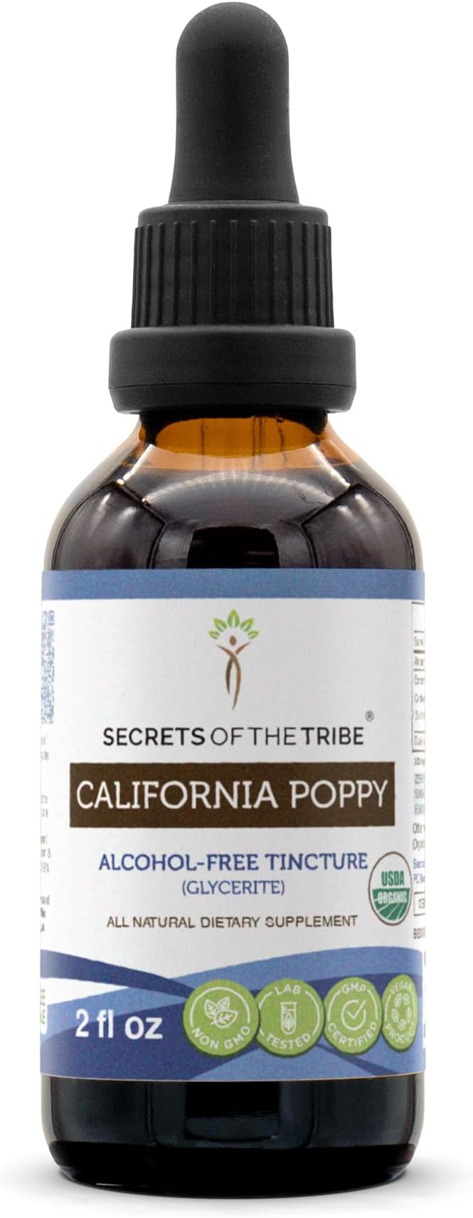 Secrets of the Tribe California Poppy Tincture Alcohol-Free Liquid Extract, USDA Organic California