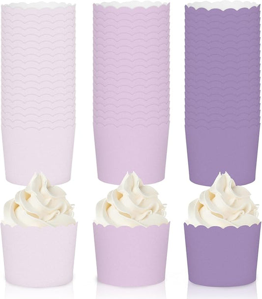 Whaline 120Pcs Purple Paper Baking Cups Scalloped Edge Cupcake Wrappers Gradient Purple Cupcake
