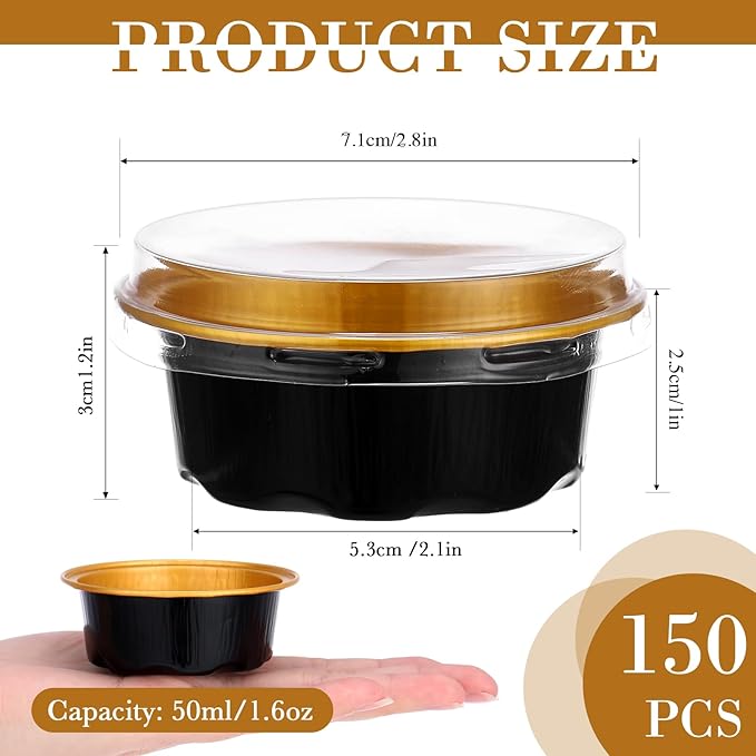 Eaasty 150 Pcs Baking Cups with Lids, 1.6 oz Muffin Cupcake Liners Aluminum Foil Mini Cake Pans