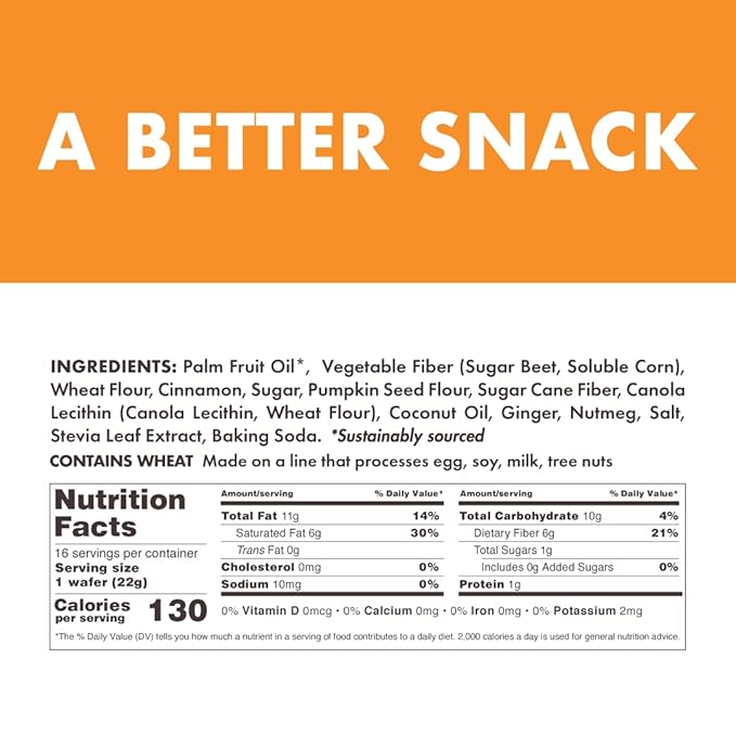 Rip Van Pumpkin Spice Keto Wafer Cookies, Healthy Vegan Snack, Non-GMO, Low Carb, Low Sugar (1g)