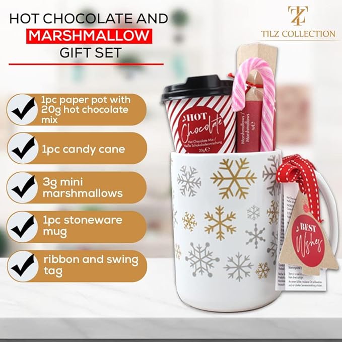 Hot Chocolate Gift Set With Mug - Hot Chocolate Set With Hot Chocolate Sachets - Mini Marshmallows