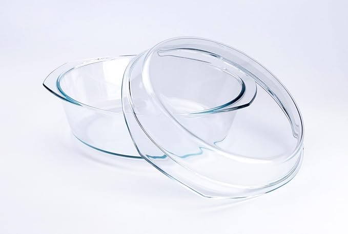 Round Tempered Glass Casserole Dish with Lid, Glass Casserole Baking Dish. Oven Freezer and
