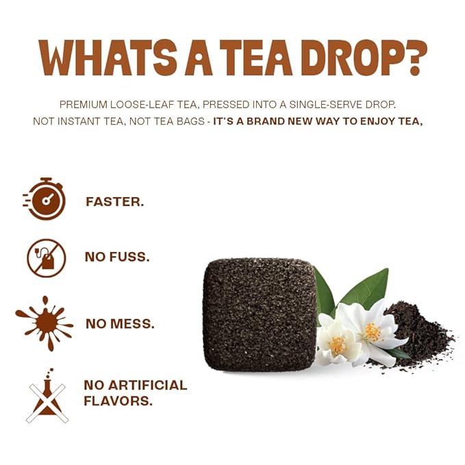 Tea Drops 30 Bulk Pack Organic Vanilla Black Bagless Tea - Loose Leaf, Lightly Sweetened