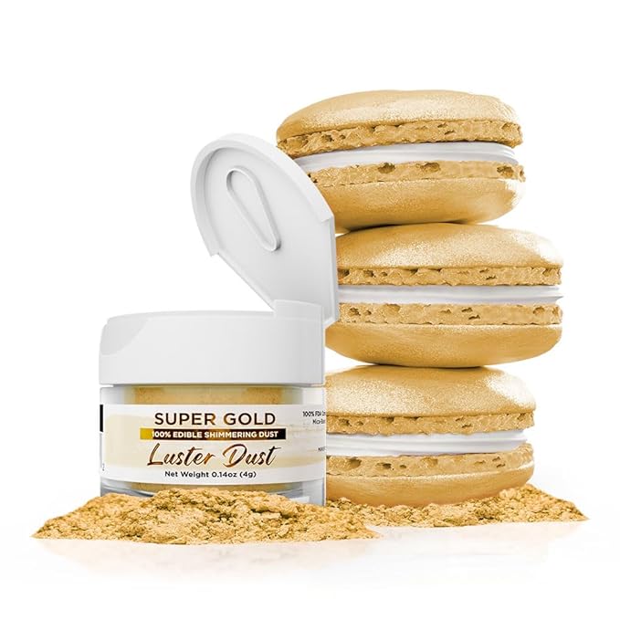 Luster Dust - Super Gold (4g 1x Jar) | Edible Vegan Dust & Paint for Cake Decorating, Ice Cream