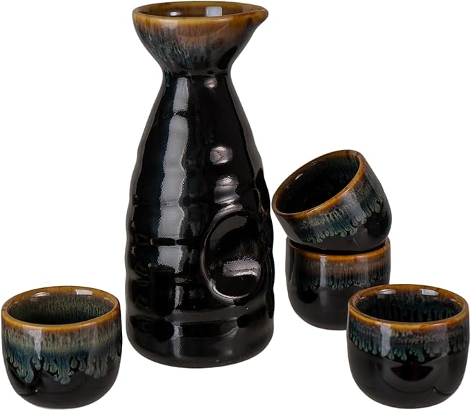Urban Tokyo Japanese Sake 5 Piece Set Include 1 Sake Bottle and 4 Cups for Hot or Cold Sake Home or