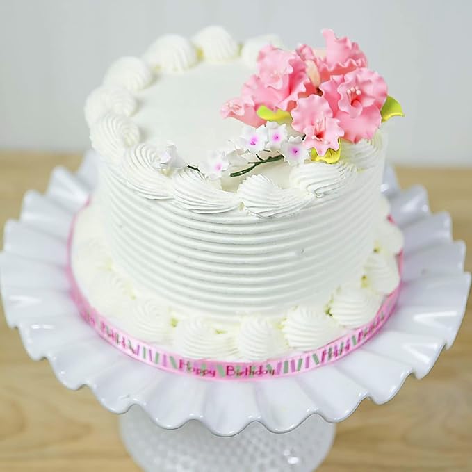 Sugar Blossom Cake Spray – Gumpaste Flowers for Cake Decorating – Pink Cherry Blossoms with Green