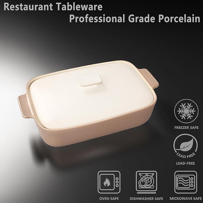 10" x 7" Casserole Dish 1.7 Quart Ceramic Bakeware Set with Lids, Chip and Crack Resistant Ceramic