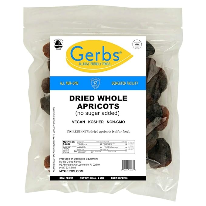 Gerbs Dried Apricots 2 lbs. | Unsulfured, No Additives, Resealable Bag | Naturally Sweet & Chewy |