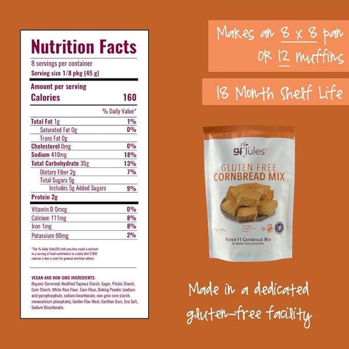 gfJules Certified Gluten Free Cornbread Baking Mix | No Grit, Non-GMO, Vegan | Certified Top 9