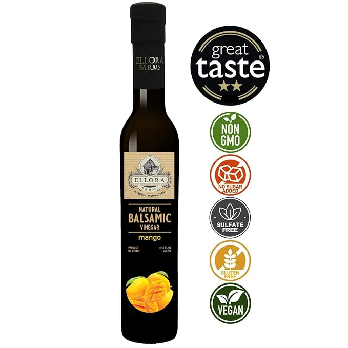 Ellora Farms, Mango fruit Infused Greek Balsamic Vinegar, thick and creamy, no-added sugars