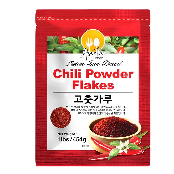 Asiatic Dishes Premium Korean Gochugaru Red Pepper Flakes ??1 lb Sun-Dried Chili for Kimchi, Stews