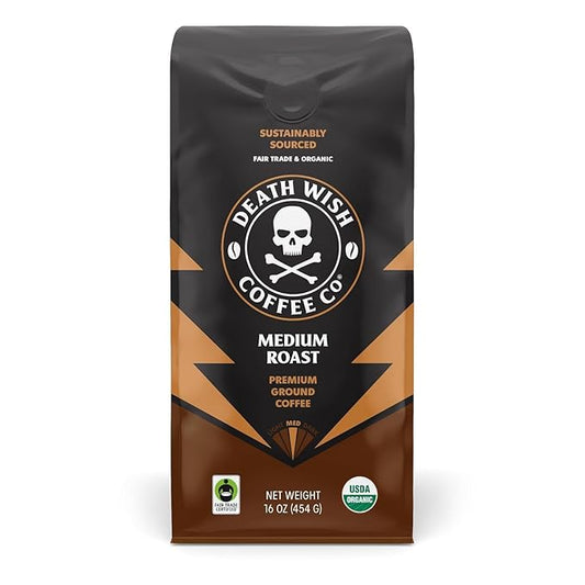 Death Wish Coffee, Organic and Fair Trade, Medium Roast, Whole Bean Coffee, 16 oz