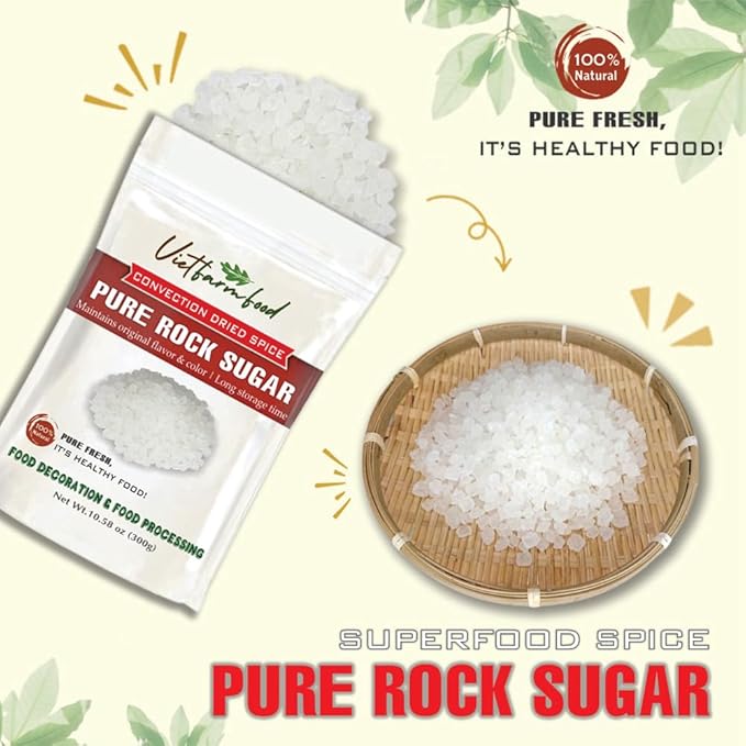 PURE ROCK SUGAR 10.58 Oz (300g) VIETFARMFOOD: Natural pure, convection dried seasoning made from
