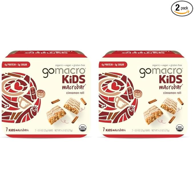 GoMacro Kids MacroBar Organic Vegan Snack Bars - Cinnamon Roll (0.90 Ounce Bars, 7 Count) (Pack of