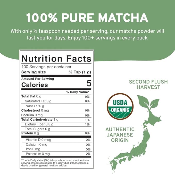 HANDPICK Japanese Organic Matcha Green Tea Powder (100 Servings) - Authentic Premium Second Flush