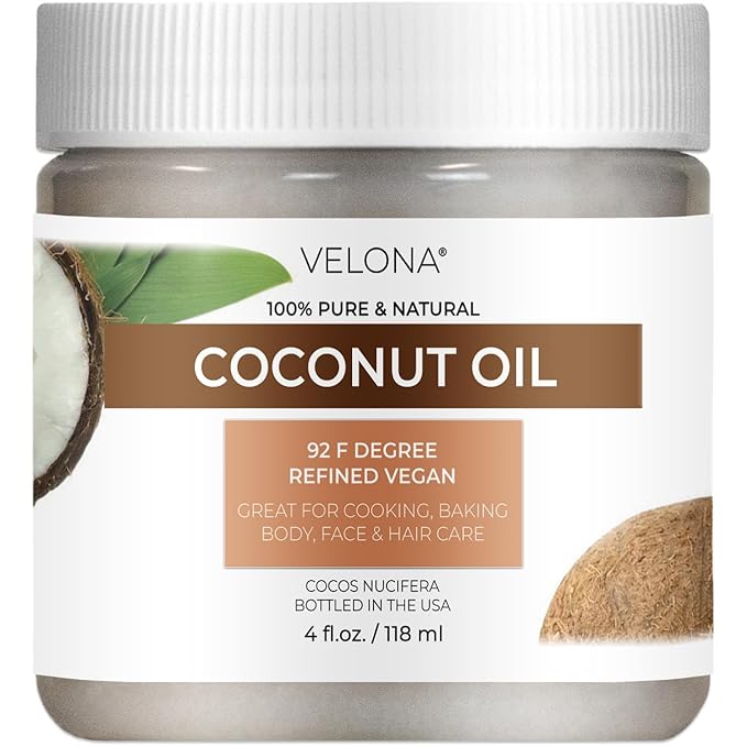 Coconut Oil 92 Degree by Velona - 4 fl oz | 100% Pure and Natural Carrier Oil | in jar | Refined