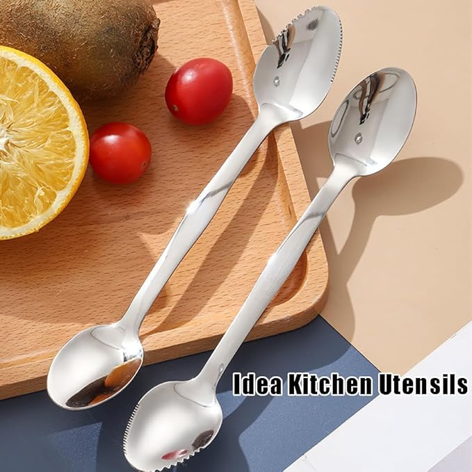 Double End Grapefruit Spoons,Stainless Steel Fruit Spoon Utensil Set,Serrated Edges Ice Cream
