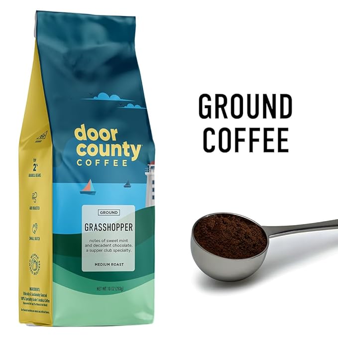 Door County Coffee Grasshopper Flavored Ground - Medium Roast - 10 oz Bag - 100% Specialty Grade 1