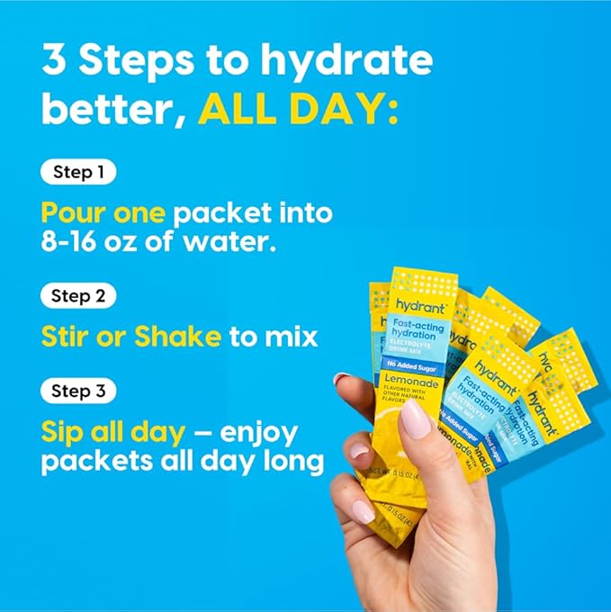 HYDRANT Hydrate No Added Sugar, Individual Hydration Electrolyte Powder Stick Packets with Zero
