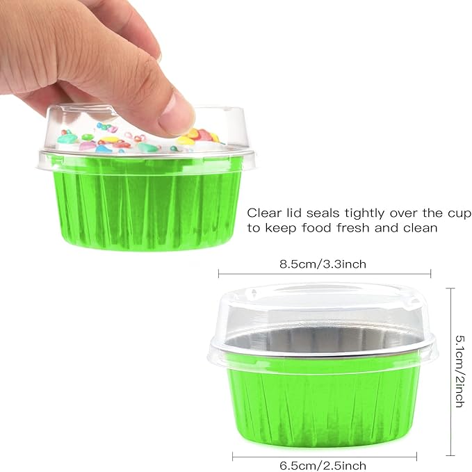 50 Pack Baking Cups with Lids, Aluminum Foil Cupcake Cups Muffin Liners, Disposable Foil Ramekins