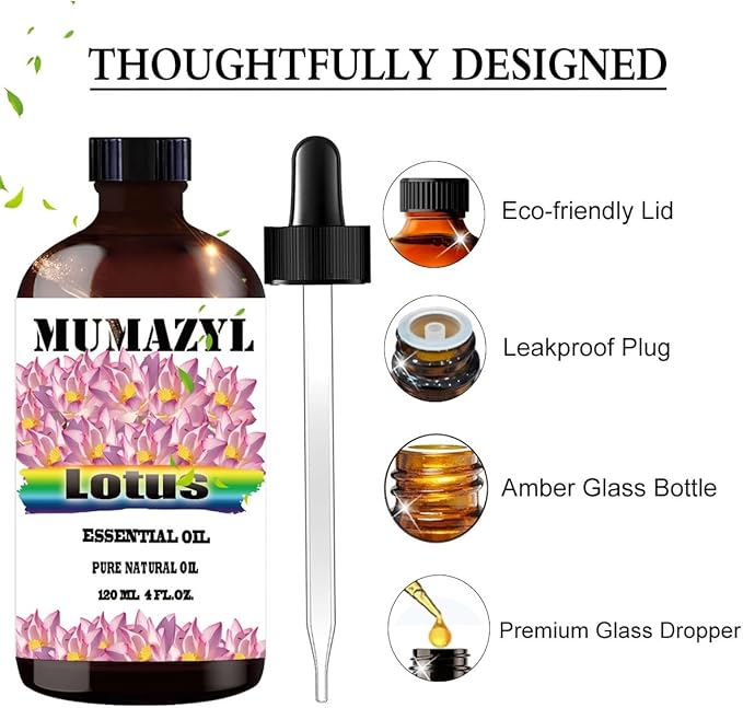 Lotus Essential Oil, Lotus Oil 4 Fl Oz 120ML for Diffuser Humidifier Yoga Cleaning DIY Candle Soap