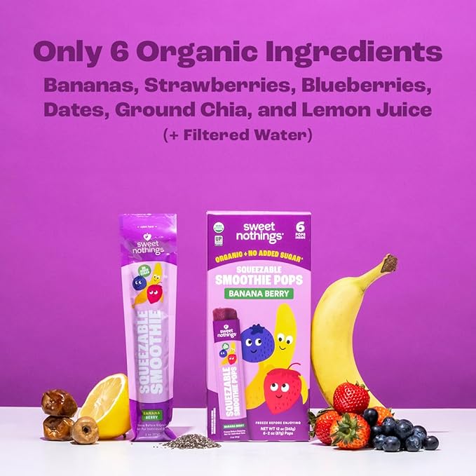 Sweet Nothings, Banana Berry, USDA Organic Kids' Squeezable Fruit Smoothie Popsicle Pops, Value