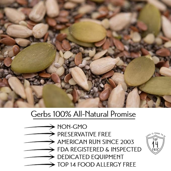 GERBS Super 5 Seed Snack Mix 4 LBS. Premium Grade | Top 14 Food Allergy Free | Resealable Bulk Bag