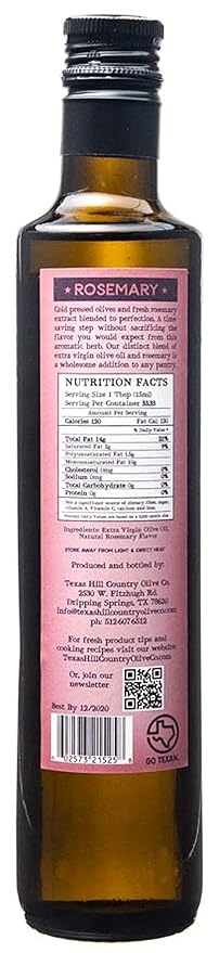 Texas Hill Country Olive Co Rosemary Infused Olive Oil - Cold Pressed Gourmet EVOO Olive Oil