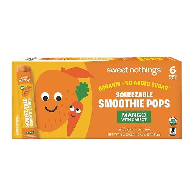 Sweet Nothings, Mango, USDA Organic Kids' Squeezable Fruit Smoothie Popsicle Pops, Value Pack of 24