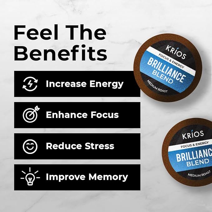 Krios Coffee Brilliance Coffee Pods, Enhance Energy & Focus with Essential Vitamins, L-Theanine