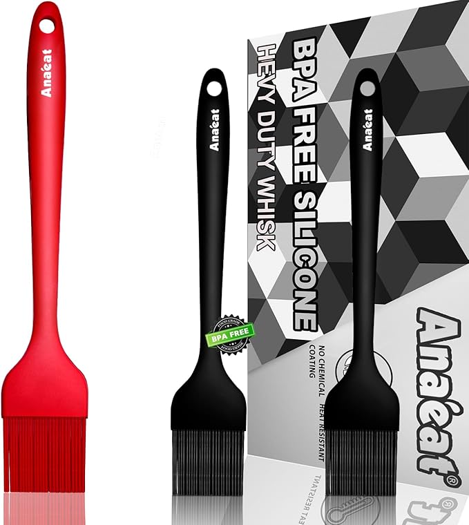 Anaeat High Heat Resistant Silicone Basting Pastry Brush Set of 3- Hygienic One-Pieces Design