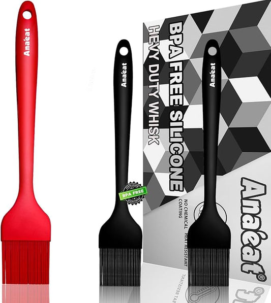 Anaeat High Heat Resistant Silicone Basting Pastry Brush Set of 3- Hygienic One-Pieces Design