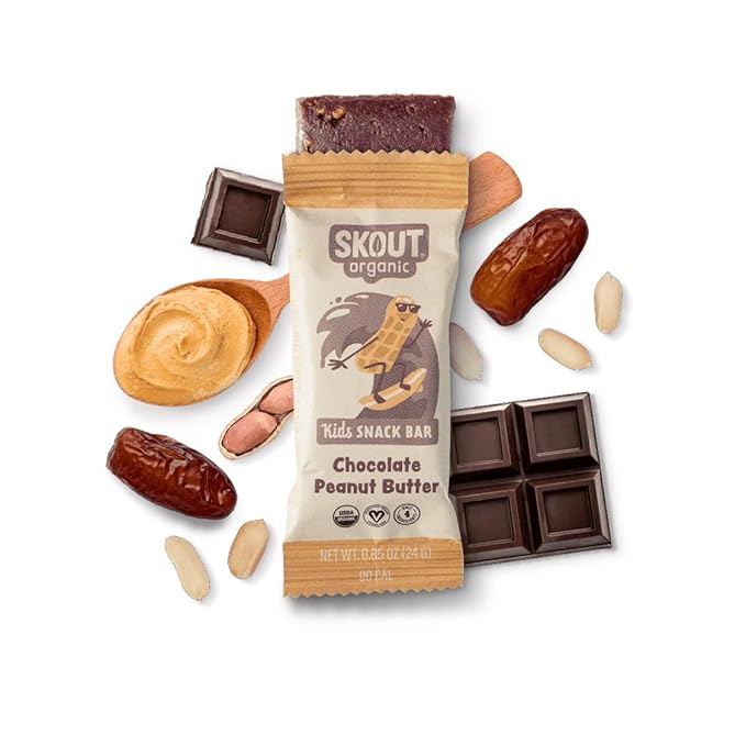 Skout Organic Chocolate Peanut Butter Kids Snack Bars (18 Pack) | Organic Kids Snack Bars | School