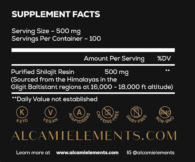 Alcami Pure Himalayan Shilajit Resin - High Potency Gold Grade Shilajit for Men & Women | 100