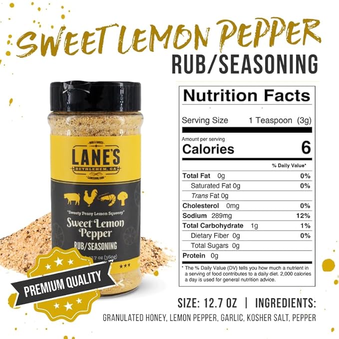 Lane's Sweet Lemon Pepper Seasoning, All-Natural Lemon Seasoning Blend with Citrus, Lemon Pepper