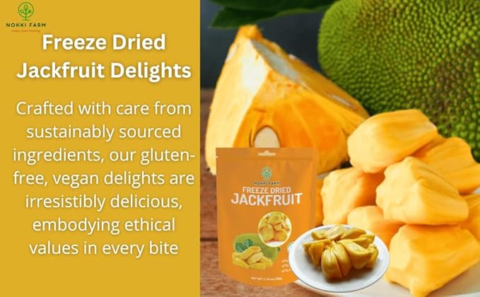 NOKKI FARM Freeze Dried Jackfruit - Healthy & Exotic Tropical Superfood Snacks, No Added Sugar or