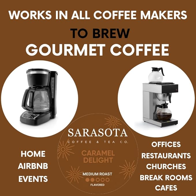 Sarasota Coffee Ground Packets | Gourmet Flavored Medium Roast Bulk Coffee Packs | Salted Caramel |