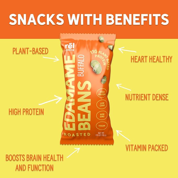 R휆l Snacks Buffalo Roasted Edamame ??High Protein Low Carb Snack (11g Protein per Serving)
