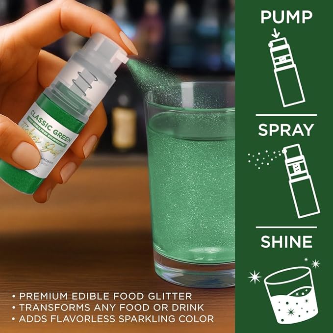 Bakell - Classic Green Tinker Dust (4g, 1x Mini Spray Pump) Edible Glitter for Food, Desserts, and