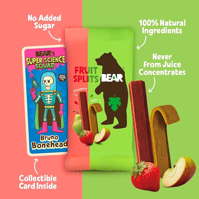 BEAR Real Fruit Snack Splits - Gluten Free, Vegan, and Non-GMO - Apple and Strawberry ??Healthy