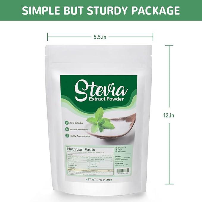 CCnutri Stevia Pure Stevia Powder 7oz(199g), Sweetener Premium Sugar Substitute-No Fillers, No